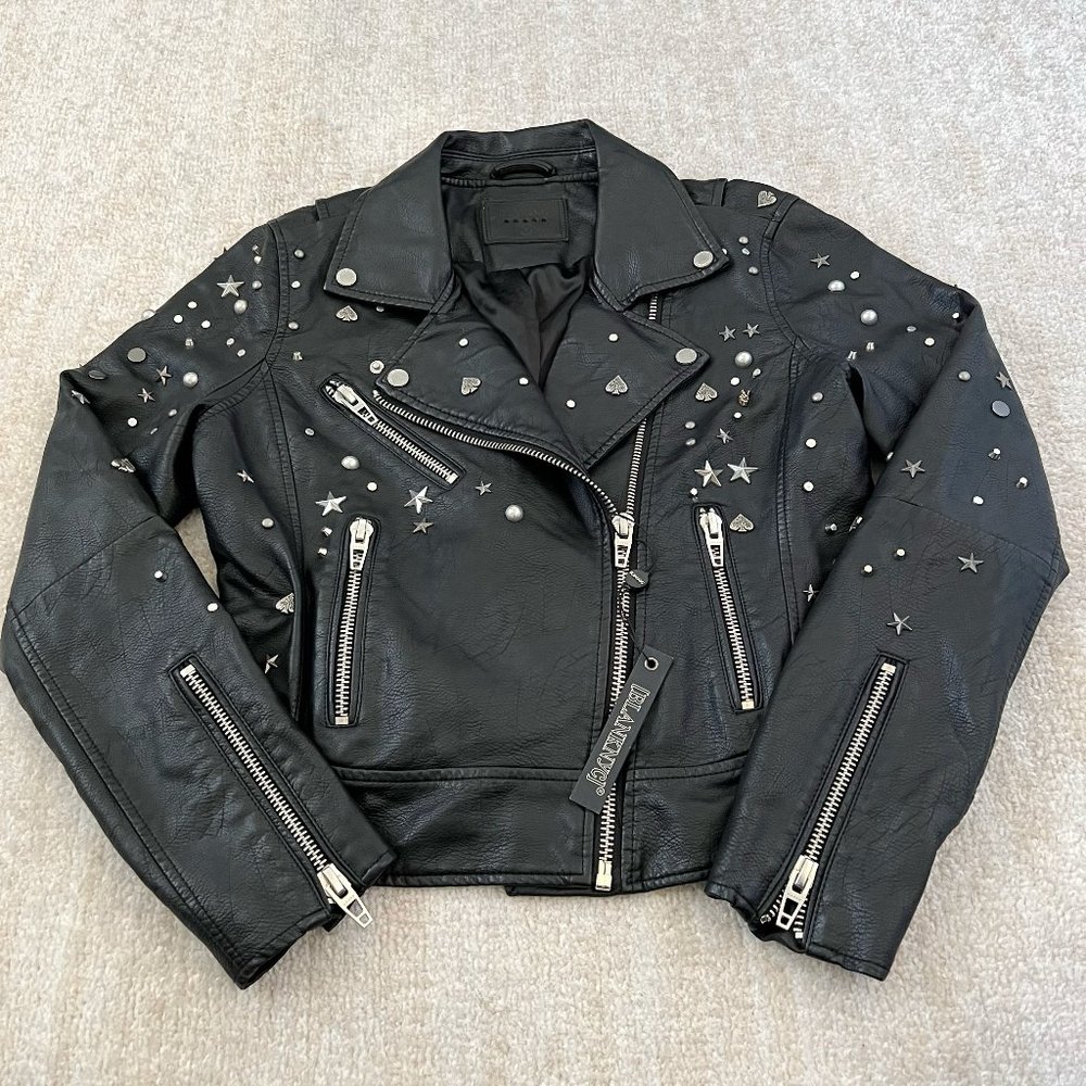 NWT Blank NYC Studded Faux Leather Moto Jacket M Black